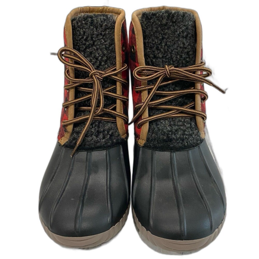Simply Southern Boots Women’s Size 6 Plaid Black Red Duck Boots